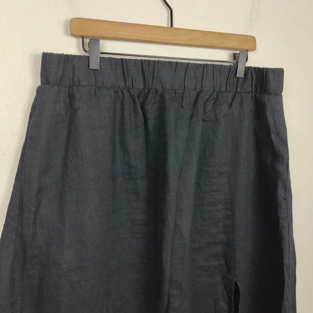 Quince 100% European Linen Maxi Skirt Womens XL Black Elastic Waist Side Slit_3